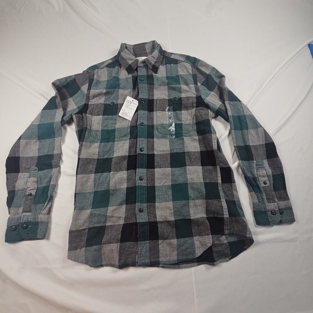 Men's Sonoma Supersoft Flannel Shirt Teal Gray Plaid Long Sleeve Button Front S